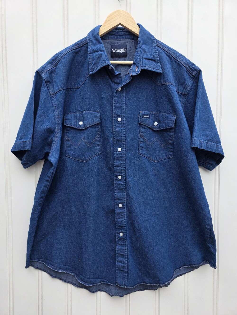 Wrangler Short Sleeve Denim Western Pearl Snap Button Shirt Blue Mens XXL